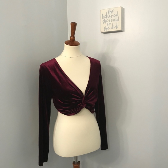 Forever 21 Tops - Forever 21 maroon velvet long sleeve crop top